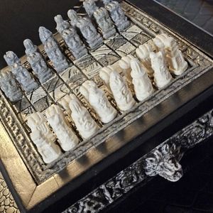 Wooden Chess Set Handmade Black Mayan / Aztecs Art